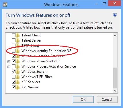 Quick tip: Enable Windows Identity Foundation (Windows 8)