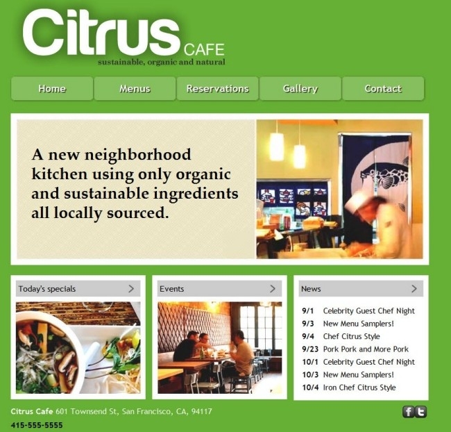 图1. 为桌面计算机优化的Citrus Café网站 