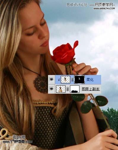 Photoshop合成玫瑰园看花的美女