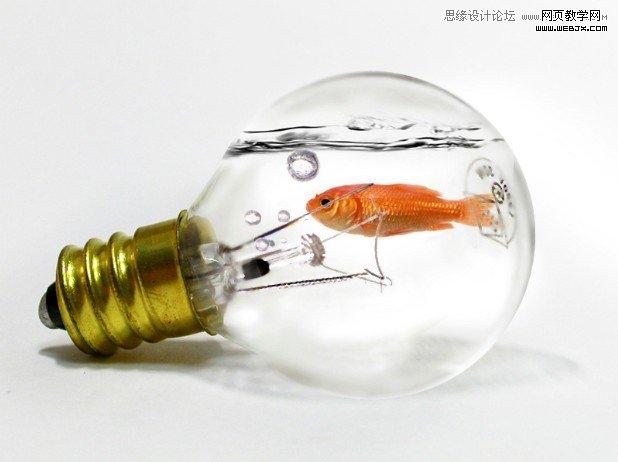 Photoshop创意合成灯泡中的金鱼