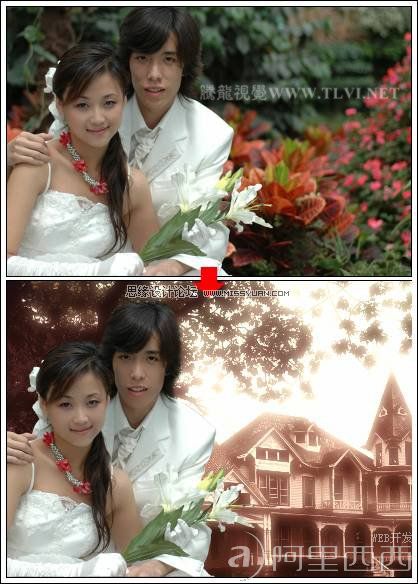 Photoshop照片合成教程:婚纱照片梦幻组合效果_webjx.com