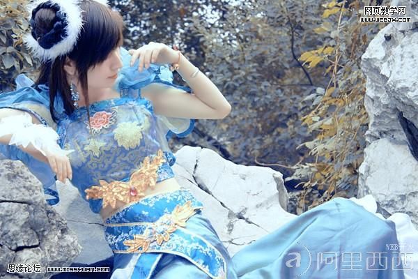Photoshop调色教程:漂亮的蓝色古装美女_爱易学习网